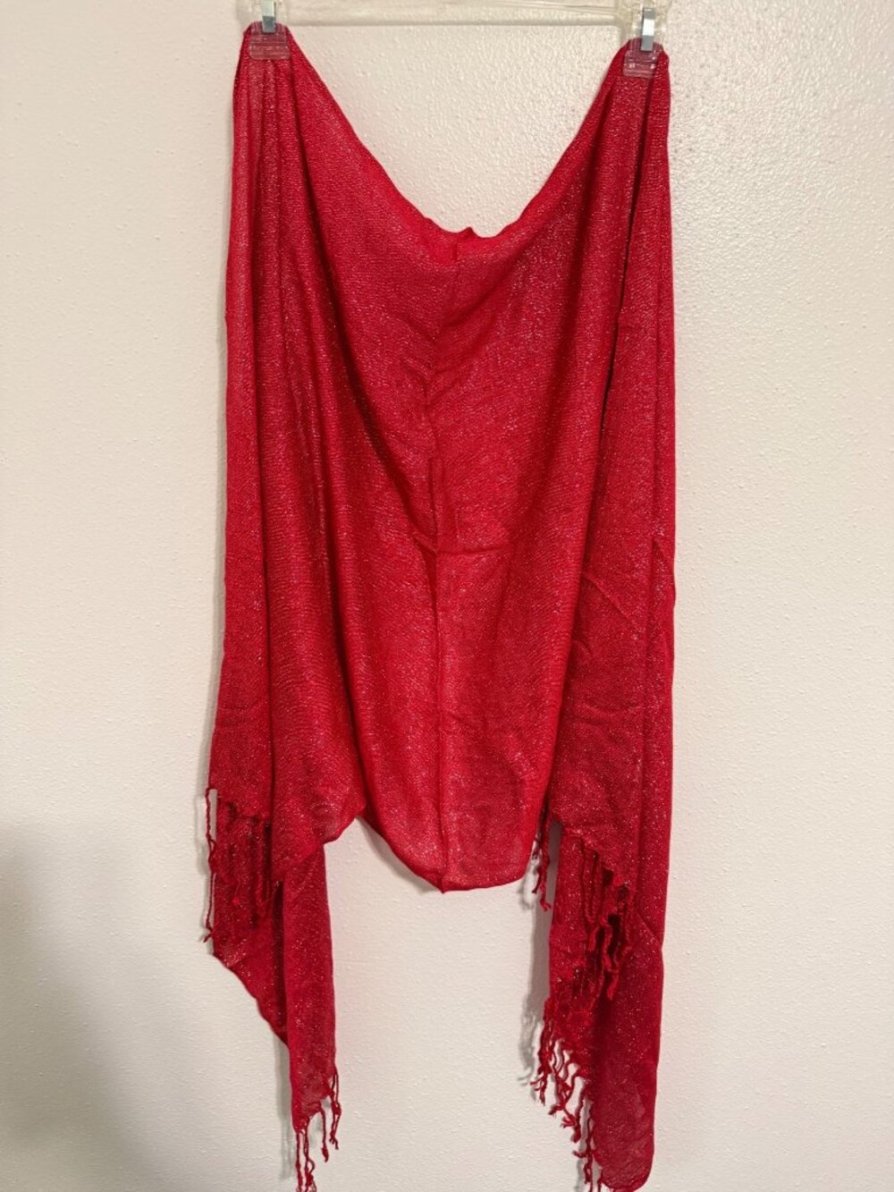 Evening Shawl/Wrap Scarf with Fringe Red Shimmering Evening Formal